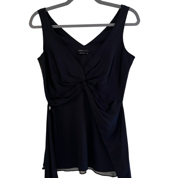 BCBGMaxAzria Black Stretch Silk Twist Front V-Neck Sleeveless Blouse XS - Picture 1 of 8